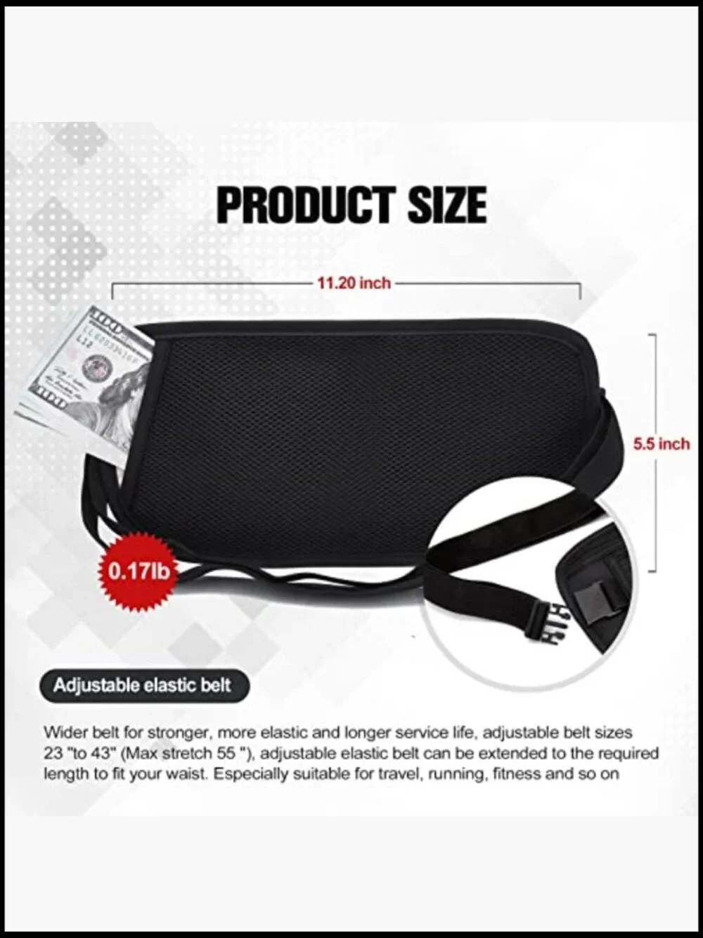 Slim Passport Holder RFID Blocking Travel Money Belt Adjustable Strap Waist